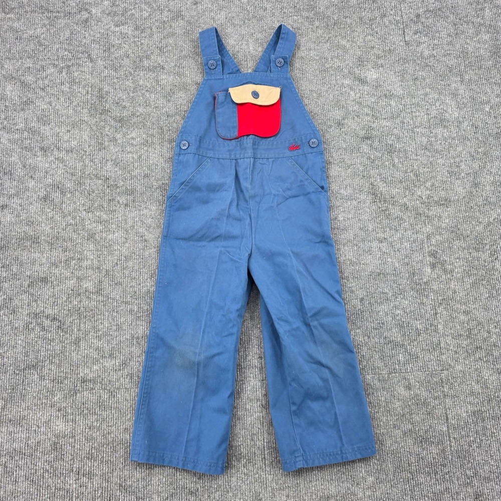 Vintage Izod Lacoste Toddler Blue Overalls Red Crocodile Logo 3T 55566